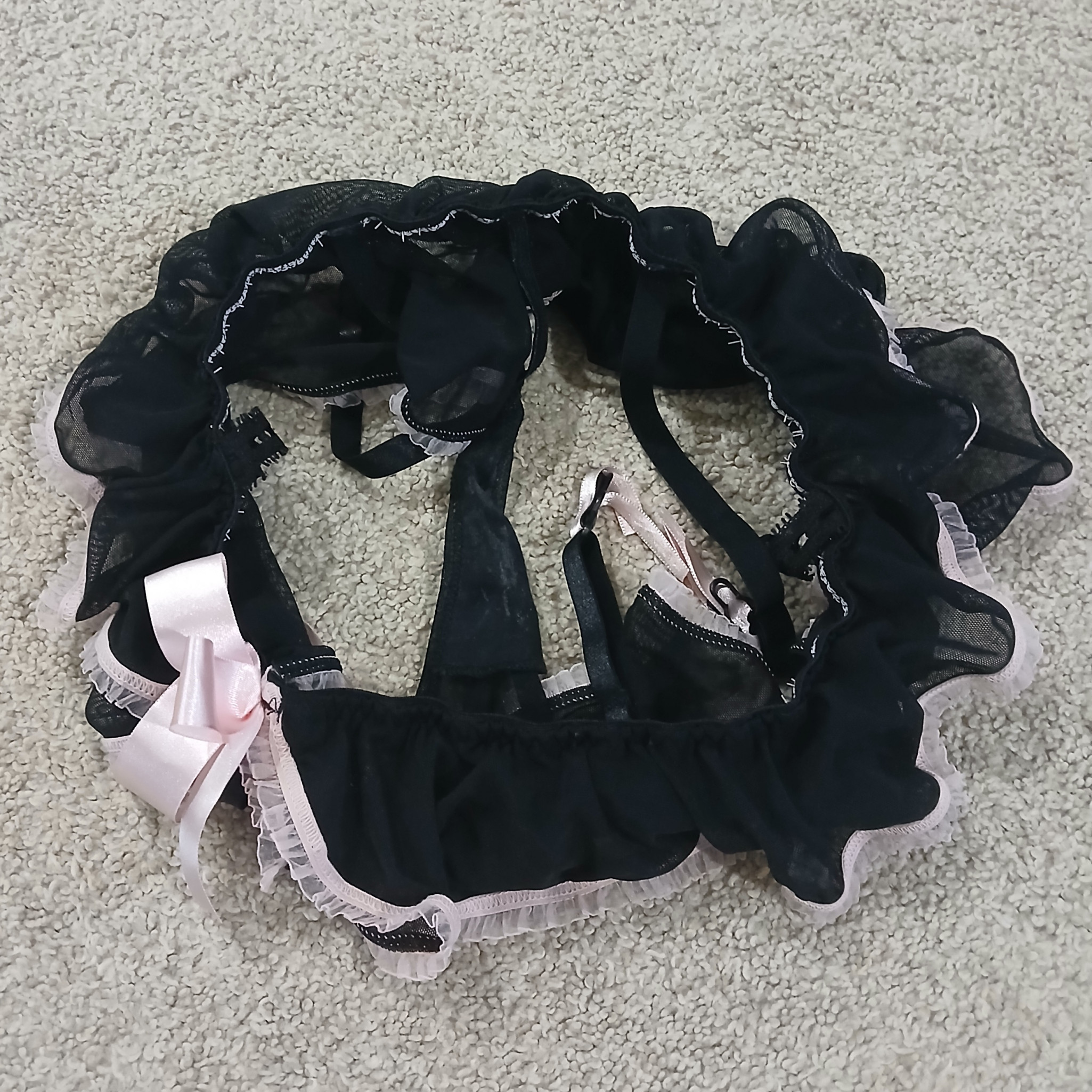 Mailed Bra And Skirted Thong Pantie Panty Black And Pink Set